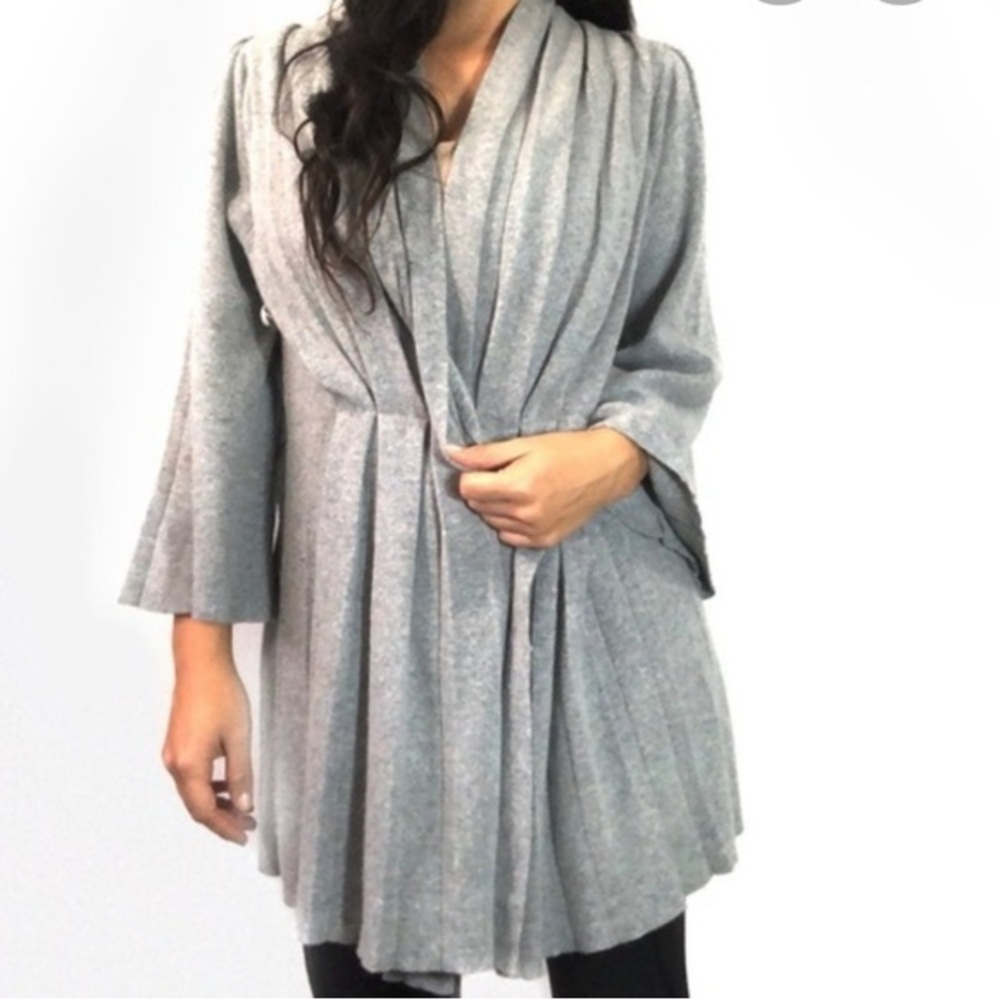 Anthropologie Moth Puckered and Pleated Cardigan Grey Small Angora Rabbit Wool